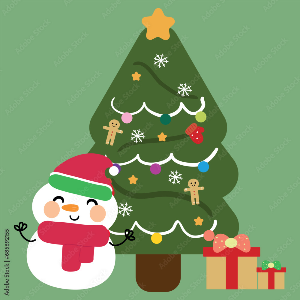 Fototapeta premium Hand drawing cartoon Christmas card, wallpaper, background. cute Christmas wallpaper