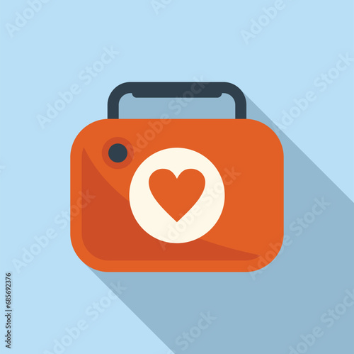 First aid kit defibrillator icon flat vector. Medical care. Person cardiac attack