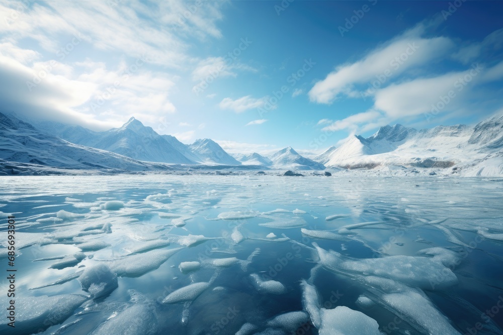 Frozen Lake in a Snowy Mountain