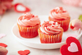 Red velvet cupcakes with whipped cream for Valentine's day
