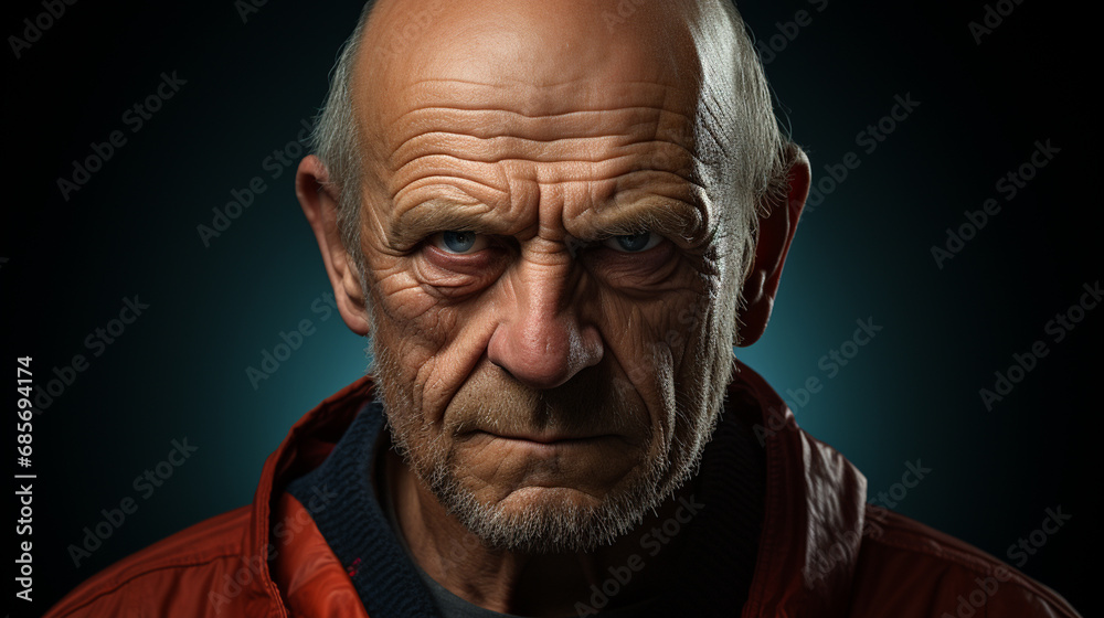 Portrait of elderly angry man.