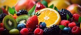 Closeup fresh fruits assorted natural nutrition colorful isolated background.