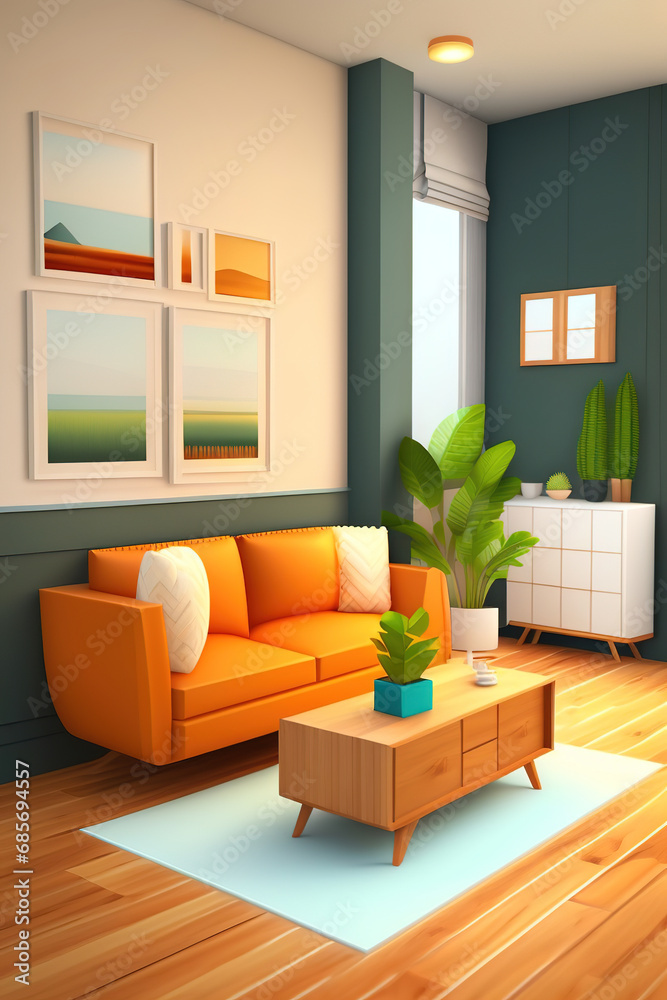 Low poly:interior of living room in an apartment, Ai generated Stock ...