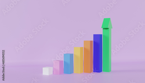 Growing bars graphic rising forward achievement on pink background