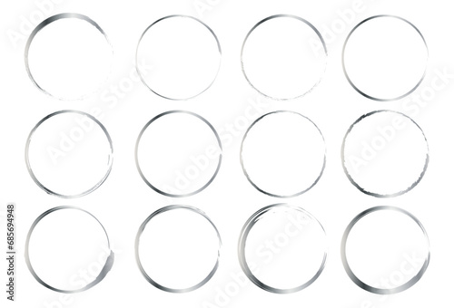 筆で描いた丸　シルバー　レトロなグラフィック素材