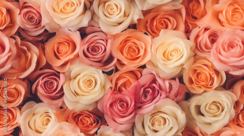 Pink, orange, and white bunch of roses, tile background