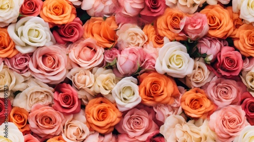 Pink  orange  and white bunch of roses  tile background