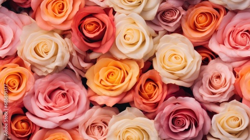 Pink, orange, and white bunch of roses, tile background