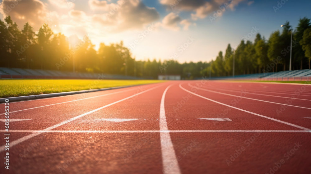 Red running track in stadium. Red running track in stadium.