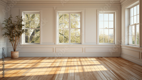 White room with a window and sunlight.