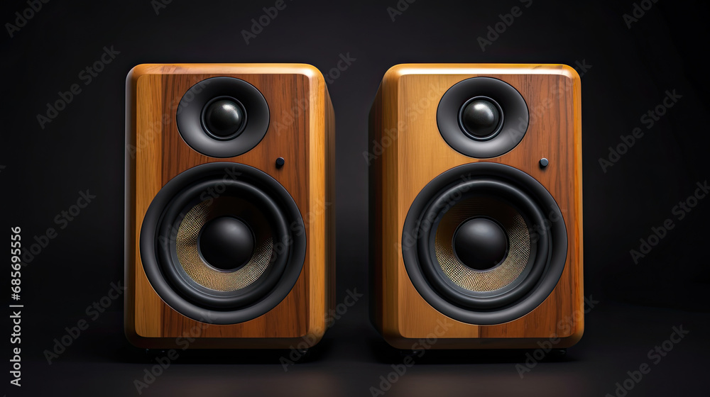 wooden speakers isolated on a black background wooden speakers isolated on a black background