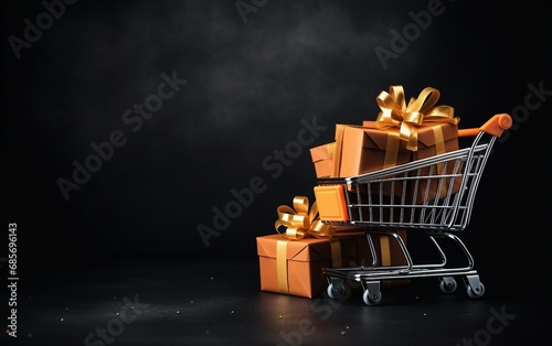 Black Friday Shopping Cart with Gift Box Composition photo