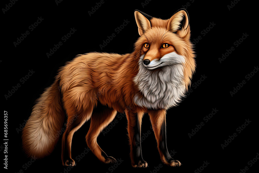 Obraz premium red fox isolated on black background