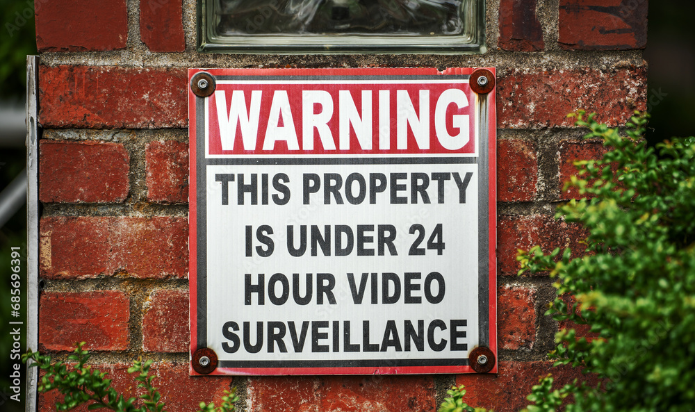 Warning sign, this property is under 24 hour video surveillance - obrazy, fototapety, plakaty 