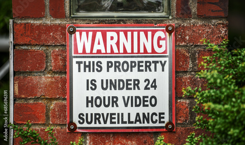 Warning sign, this property is under 24 hour video surveillance