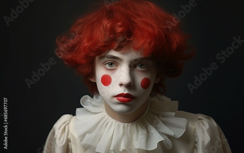 Melancholy Captured in a Clown Costume Portrait