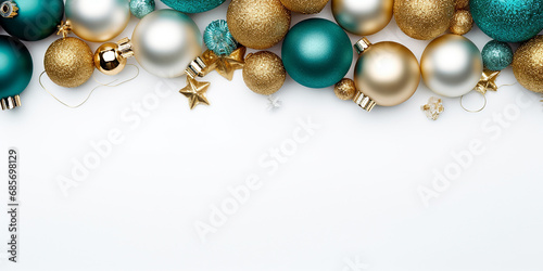 decorations with turquoise and gold decorations on a white background
