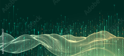 Big Data. Abstract digital futuristic wireframe vector illustration on technology background. Data mining and management concept. Hand drawn art.