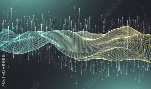 Big Data. Abstract digital futuristic wireframe vector illustration on technology background. Data mining and management concept. Hand drawn art.