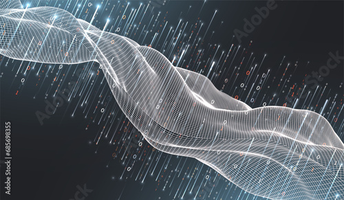 Big Data. Abstract digital futuristic wireframe vector illustration on technology background. Data mining and management concept. Hand drawn art.