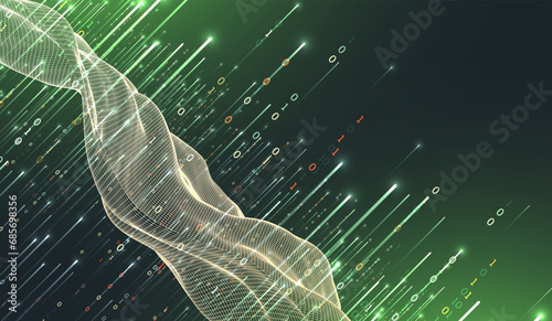 Big Data. Abstract digital futuristic wireframe vector illustration on technology background. Data mining and management concept. Hand drawn art.