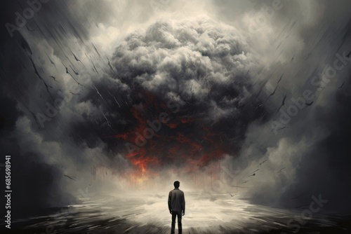 Man Standing Alone in a Stormy Landscape  Symbolizing Depression