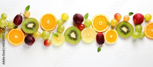 Healthy food concept with assorted fruits isolated on white background