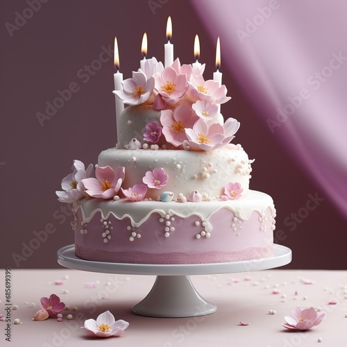 Celebration cake for birthday or weeding - pink and white 