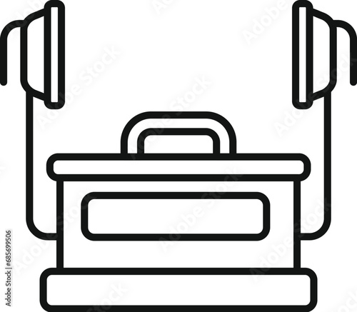 External defibrillator icon outline vector. First treatment. Device cross life