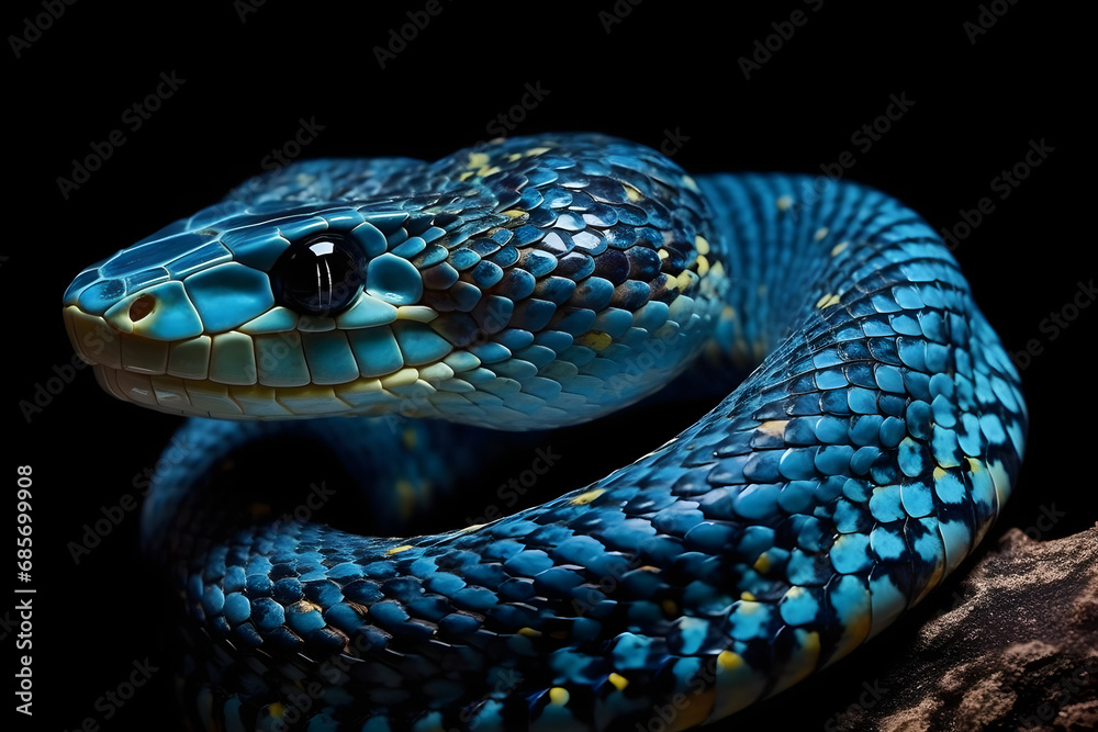 Fototapeta premium Beautiful dark blue snake.