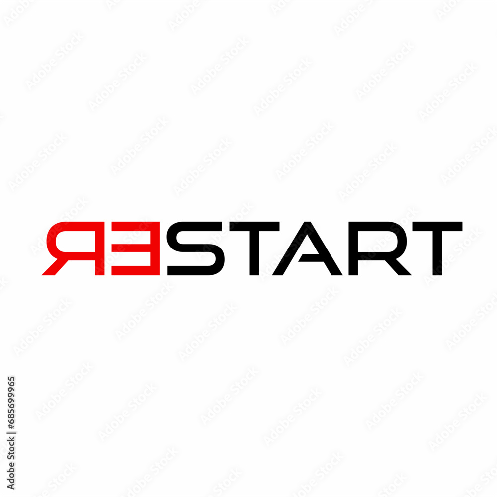 Restart text logo design with upside down letter RE concept.