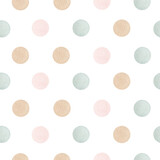 Watercolor seamless pattern cute pastel polka dot. Isolated on white background. Hand drawn clipart. Perfect for card, fabric, tags, invitation, printing, wrapping.