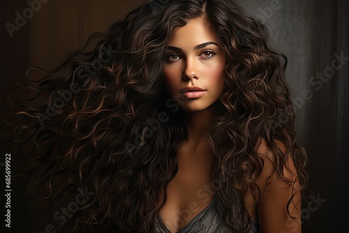 young beautiful woman with long curly hair