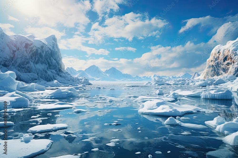 Winter landscape. Blocks of ice on a lake with crystal clear water..Generative AI Art. Beautiful view. Winter landscape. Blocks of ice on a lake with crystal clear water..Generative AI Art. Beautiful view.