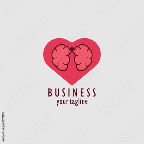brain heart love logo design
