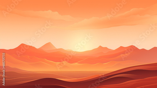 Captivating Desert Sunset  Majestic Dunes and Mountain Landscape in Tranquil Beauty  Perfect for Travel and Adventure Exploration