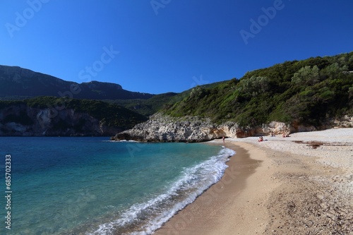 Rovinia beach in Liapades, Corfu