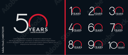 set of anniversary logo white and red color on black background for celebration moment