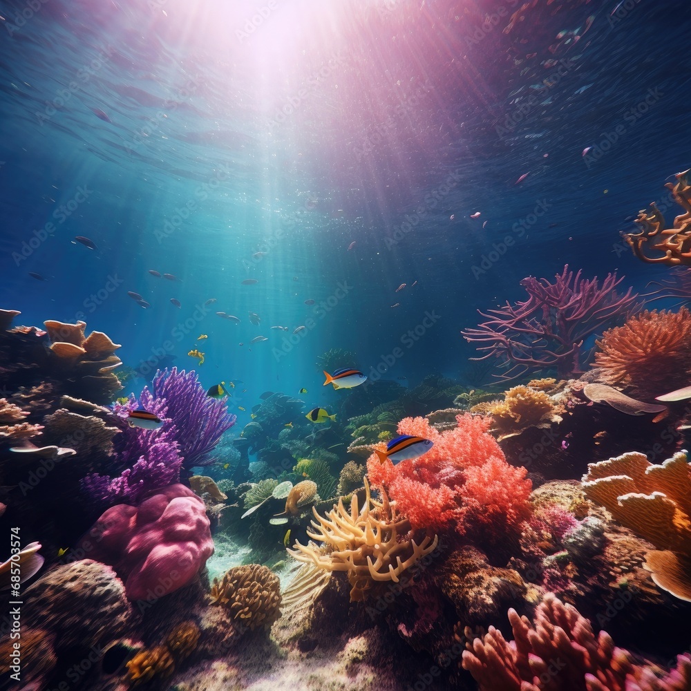 Underwater footage of colorful coral reefs and marine life 