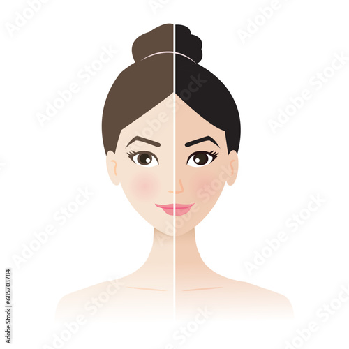 Comparison of two skin tones vector isolated on white background.
