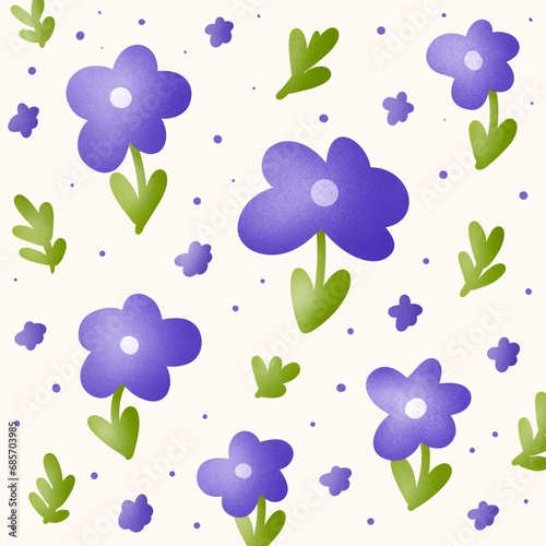 Seamless of purple flower field on cream background. Cute floral pattern.