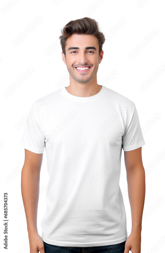 Man Wearing White Tshirt for Mockup Isolated on Transparent Background
Man Wearing White Tshirt for Mockup Isolated on Transparent Background