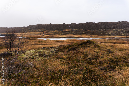 Thingvellir national park tectonic drift in goden circle in Iceland in autumn