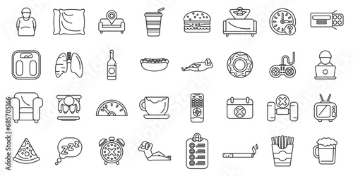 Passive lifestyle icons set outline vector. Smoke tobacco. Person bad problem