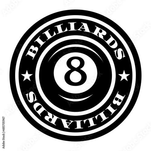 Billiard logo. Black ball color with the number eight. 8. Pool game. Snooker.