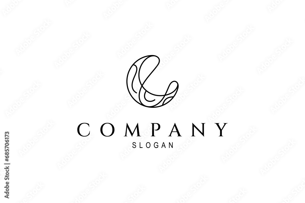 Crescent abstract line art illustration logo design with wave elements Crescent abstract line art illustration logo design with wave elements