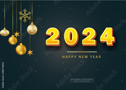 Vector 2024 happy new year illustration with 3d light typography lettering with neon colure