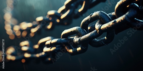Close-up of weathered iron chains with a blurred background photo