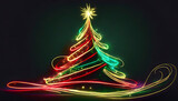 Stylised Christmas tree made of neon lights on a dark background