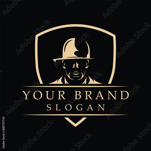 mafia logo with abstract silhouette character of man wearing hat and smoking photo
